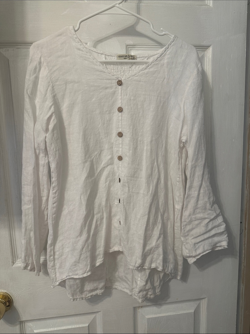 Terzo Millennio Linen Top Women S White Roll Tab Sleeve Button Blouse Lagenlook